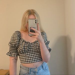 NWT H&M Black and White Checked Crop Top